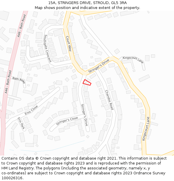 15A, STRINGERS DRIVE, STROUD, GL5 3RA: Location map and indicative extent of plot