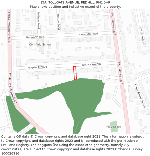 15A, TOLLGATE AVENUE, REDHILL, RH1 5HR: Location map and indicative extent of plot