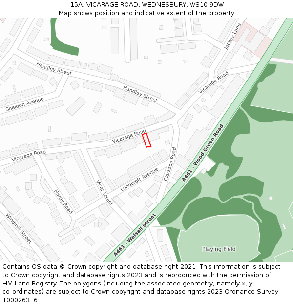 15A, VICARAGE ROAD, WEDNESBURY, WS10 9DW: Location map and indicative extent of plot