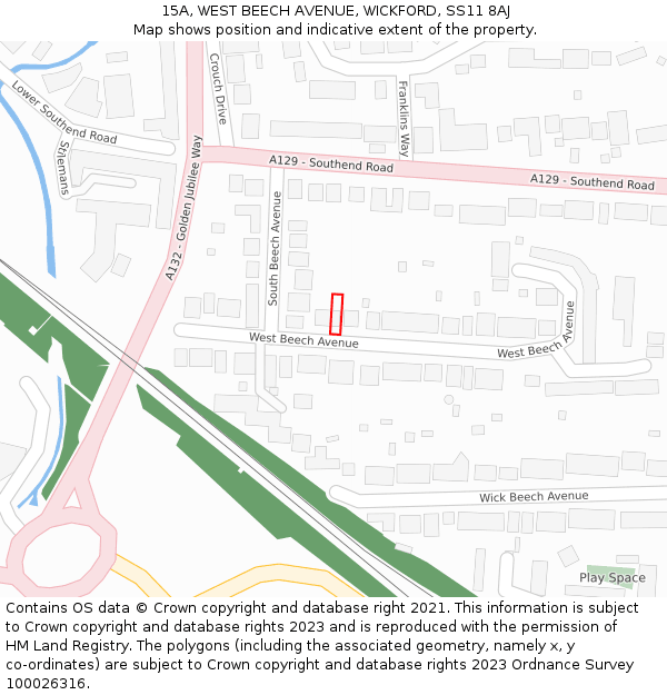 15A, WEST BEECH AVENUE, WICKFORD, SS11 8AJ: Location map and indicative extent of plot