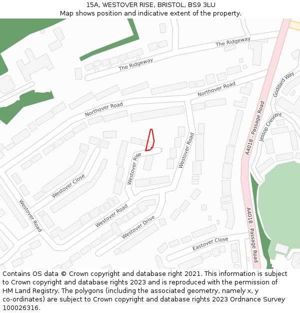 15A, WESTOVER RISE, BRISTOL, BS9 3LU: Location map and indicative extent of plot