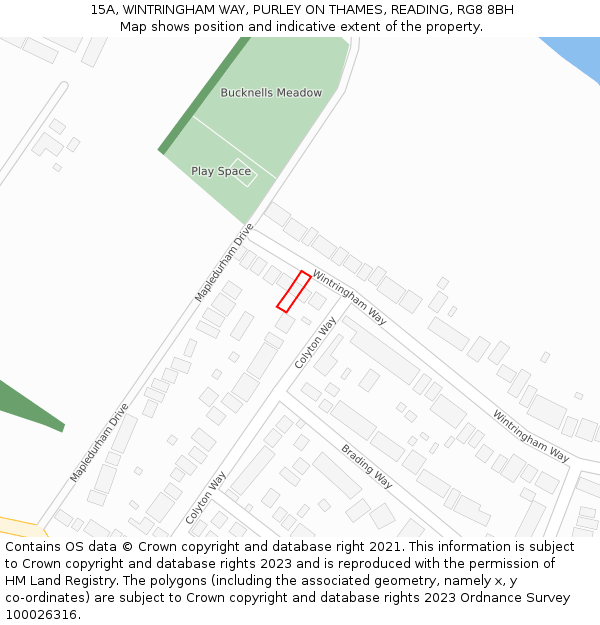 15A, WINTRINGHAM WAY, PURLEY ON THAMES, READING, RG8 8BH: Location map and indicative extent of plot