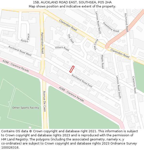 15B, AUCKLAND ROAD EAST, SOUTHSEA, PO5 2HA: Location map and indicative extent of plot