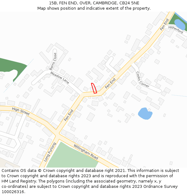 15B, FEN END, OVER, CAMBRIDGE, CB24 5NE: Location map and indicative extent of plot