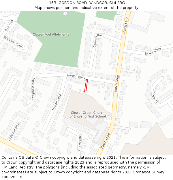 15B, GORDON ROAD, WINDSOR, SL4 3RG: Location map and indicative extent of plot