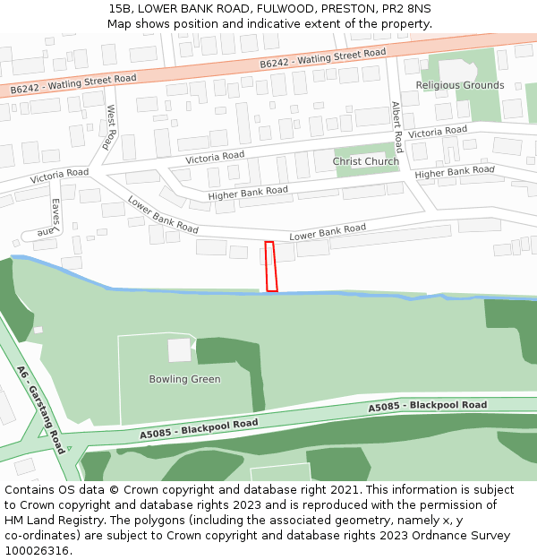 15B, LOWER BANK ROAD, FULWOOD, PRESTON, PR2 8NS: Location map and indicative extent of plot