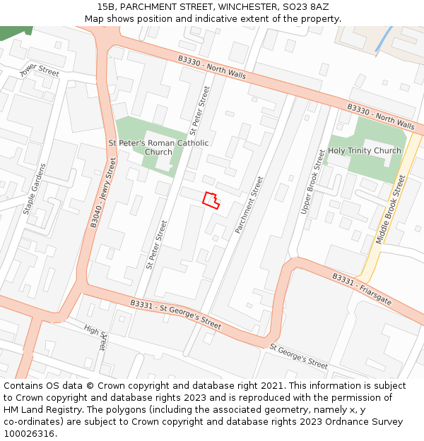 15B, PARCHMENT STREET, WINCHESTER, SO23 8AZ: Location map and indicative extent of plot