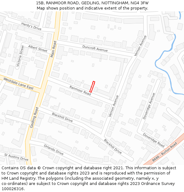 15B, RANMOOR ROAD, GEDLING, NOTTINGHAM, NG4 3FW: Location map and indicative extent of plot