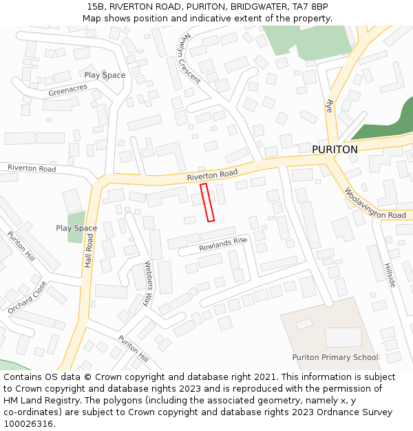 15B, RIVERTON ROAD, PURITON, BRIDGWATER, TA7 8BP: Location map and indicative extent of plot