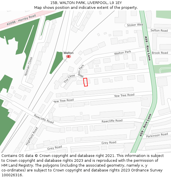 15B, WALTON PARK, LIVERPOOL, L9 1EY: Location map and indicative extent of plot