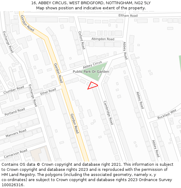 16, ABBEY CIRCUS, WEST BRIDGFORD, NOTTINGHAM, NG2 5LY: Location map and indicative extent of plot