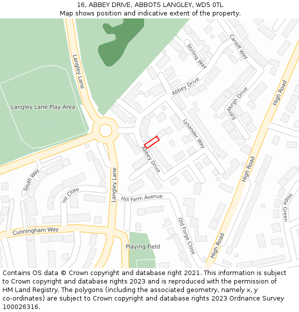 16, ABBEY DRIVE, ABBOTS LANGLEY, WD5 0TL: Location map and indicative extent of plot