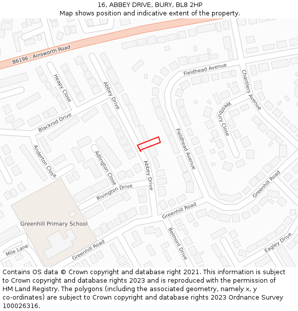 16, ABBEY DRIVE, BURY, BL8 2HP: Location map and indicative extent of plot