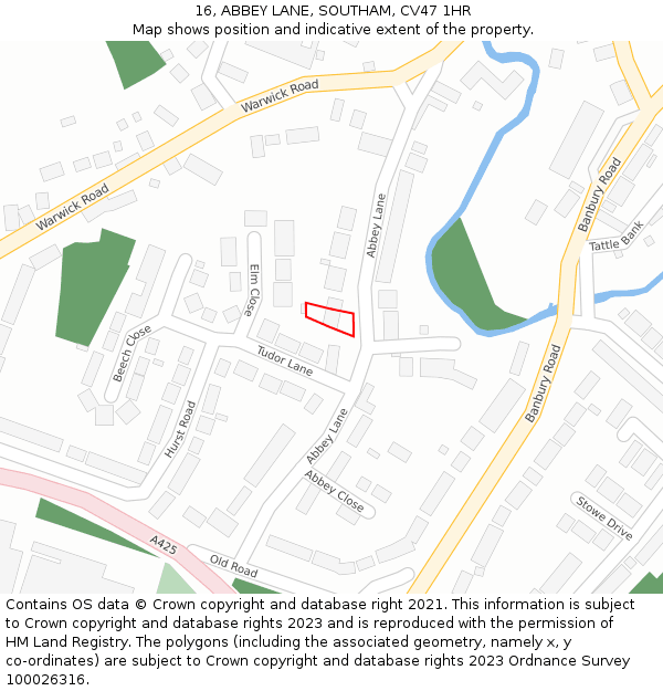 16, ABBEY LANE, SOUTHAM, CV47 1HR: Location map and indicative extent of plot