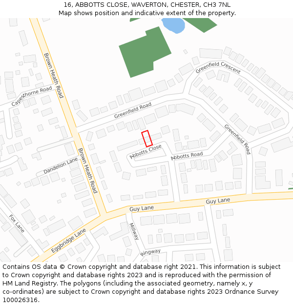 16, ABBOTTS CLOSE, WAVERTON, CHESTER, CH3 7NL: Location map and indicative extent of plot