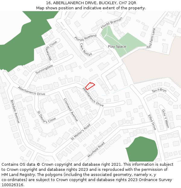 16, ABERLLANERCH DRIVE, BUCKLEY, CH7 2QR: Location map and indicative extent of plot