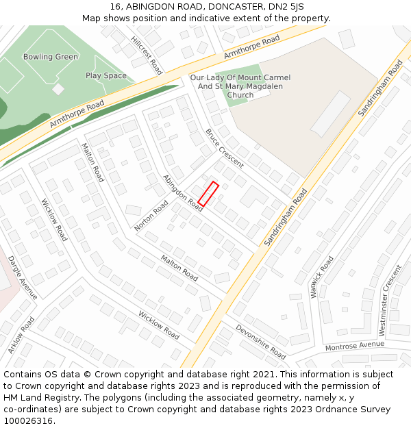 16, ABINGDON ROAD, DONCASTER, DN2 5JS: Location map and indicative extent of plot