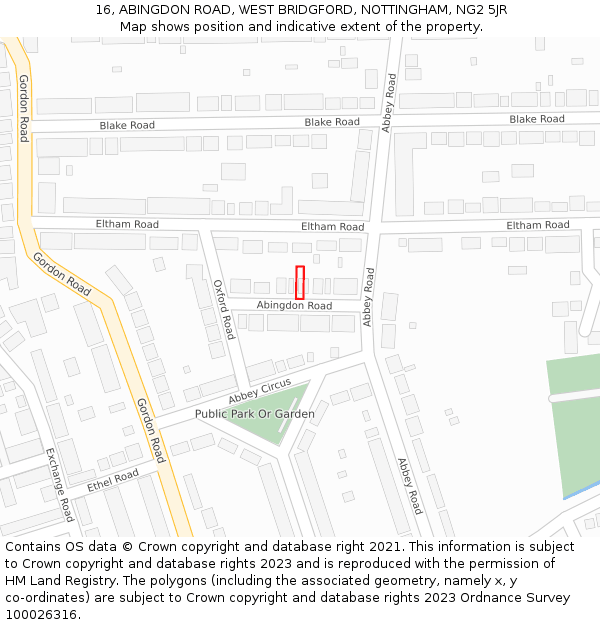 16, ABINGDON ROAD, WEST BRIDGFORD, NOTTINGHAM, NG2 5JR: Location map and indicative extent of plot