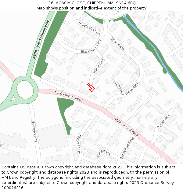 16, ACACIA CLOSE, CHIPPENHAM, SN14 6RQ: Location map and indicative extent of plot