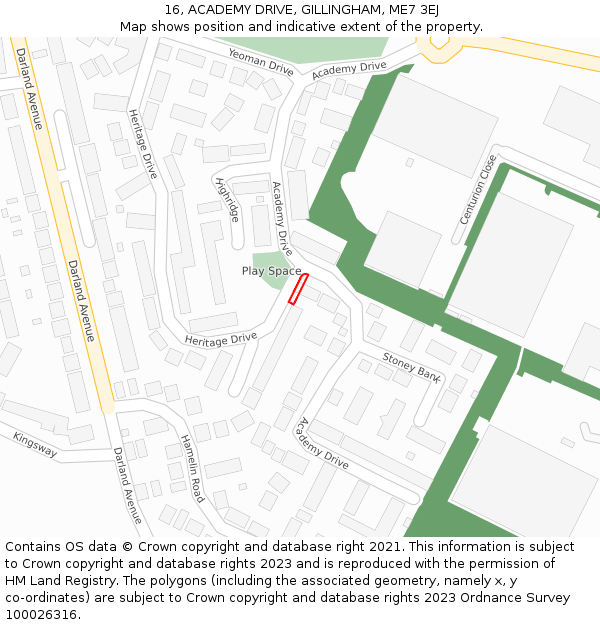 16, ACADEMY DRIVE, GILLINGHAM, ME7 3EJ: Location map and indicative extent of plot