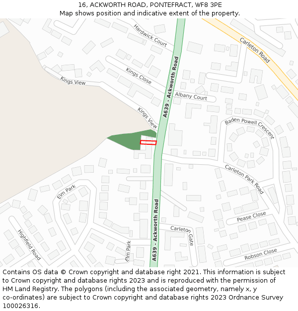 16, ACKWORTH ROAD, PONTEFRACT, WF8 3PE: Location map and indicative extent of plot