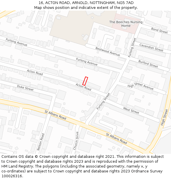 16, ACTON ROAD, ARNOLD, NOTTINGHAM, NG5 7AD: Location map and indicative extent of plot