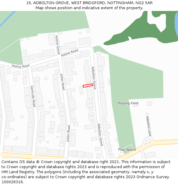 16, ADBOLTON GROVE, WEST BRIDGFORD, NOTTINGHAM, NG2 5AR: Location map and indicative extent of plot