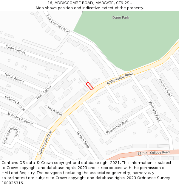 16, ADDISCOMBE ROAD, MARGATE, CT9 2SU: Location map and indicative extent of plot