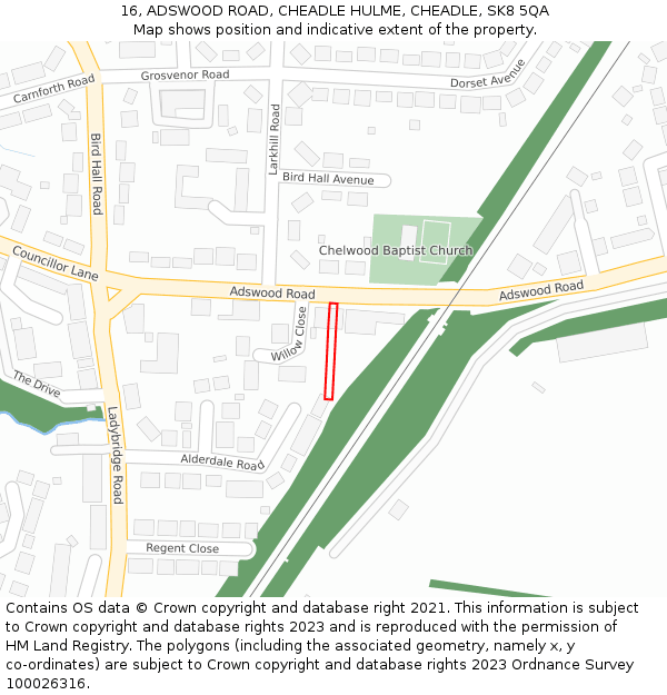 16, ADSWOOD ROAD, CHEADLE HULME, CHEADLE, SK8 5QA: Location map and indicative extent of plot