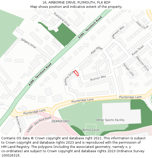 16, AIRBORNE DRIVE, PLYMOUTH, PL6 8DP: Location map and indicative extent of plot