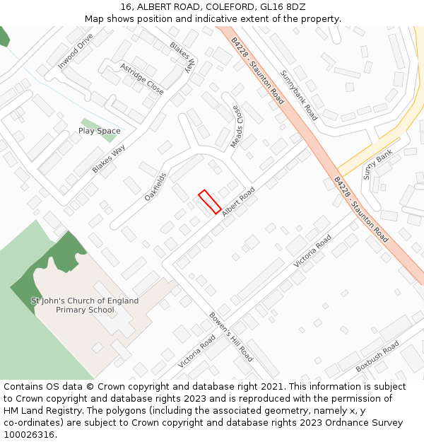 16, ALBERT ROAD, COLEFORD, GL16 8DZ: Location map and indicative extent of plot