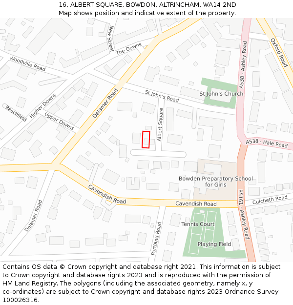 16, ALBERT SQUARE, BOWDON, ALTRINCHAM, WA14 2ND: Location map and indicative extent of plot