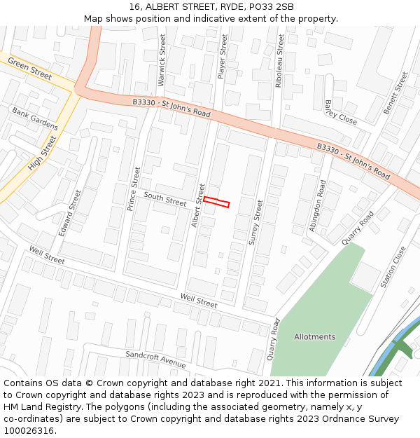 16, ALBERT STREET, RYDE, PO33 2SB: Location map and indicative extent of plot