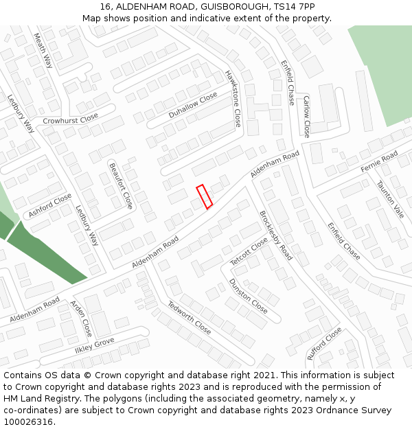 16, ALDENHAM ROAD, GUISBOROUGH, TS14 7PP: Location map and indicative extent of plot