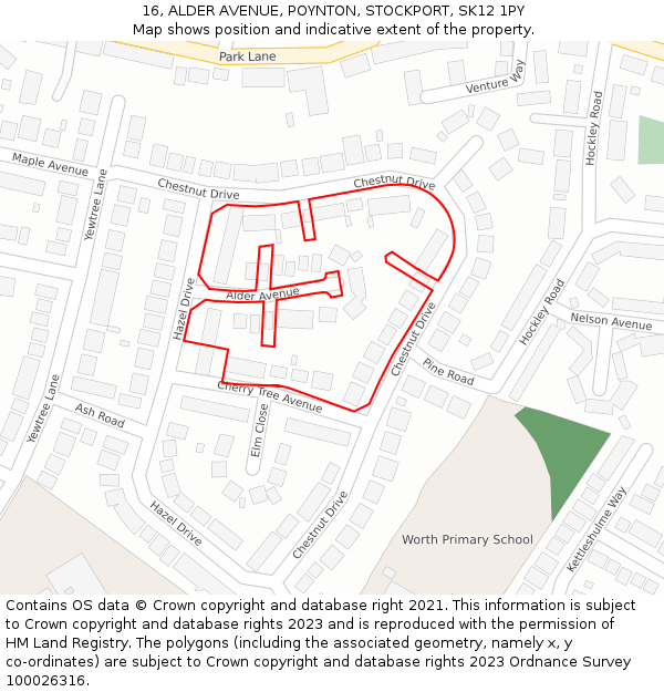 16, ALDER AVENUE, POYNTON, STOCKPORT, SK12 1PY: Location map and indicative extent of plot
