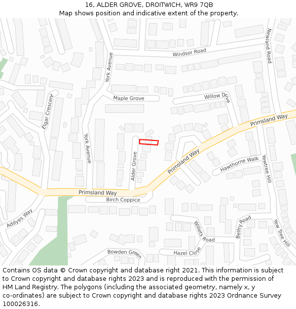 16, ALDER GROVE, DROITWICH, WR9 7QB: Location map and indicative extent of plot