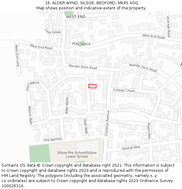 16, ALDER WYND, SILSOE, BEDFORD, MK45 4GQ: Location map and indicative extent of plot