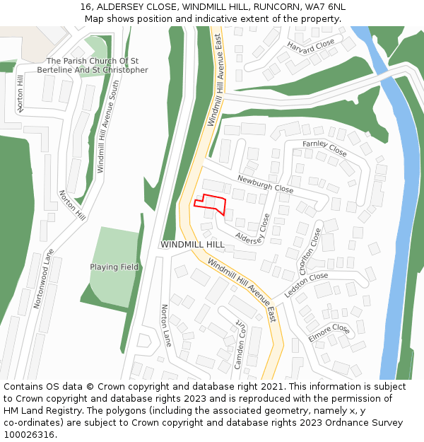 16, ALDERSEY CLOSE, WINDMILL HILL, RUNCORN, WA7 6NL: Location map and indicative extent of plot