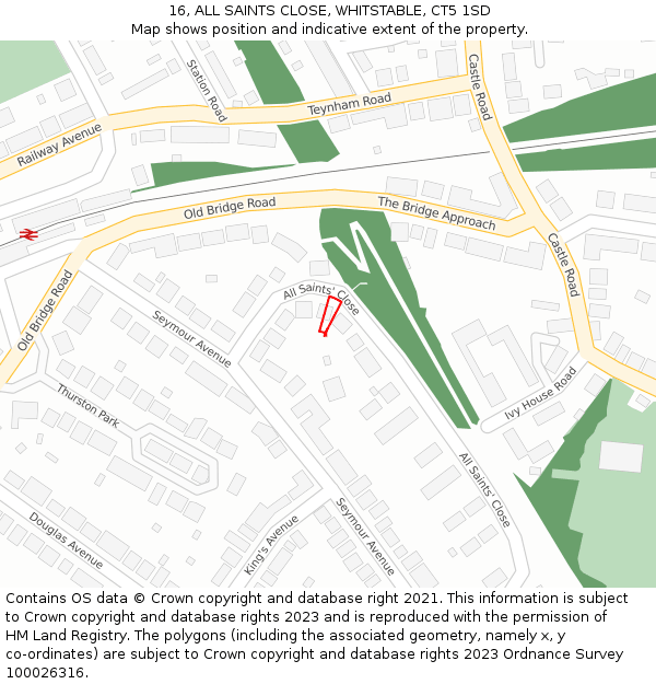 16, ALL SAINTS CLOSE, WHITSTABLE, CT5 1SD: Location map and indicative extent of plot