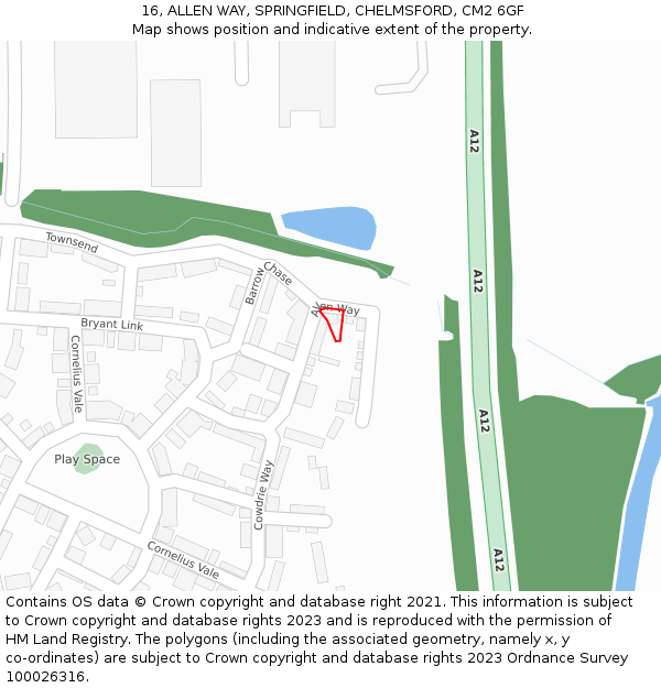 16, ALLEN WAY, SPRINGFIELD, CHELMSFORD, CM2 6GF: Location map and indicative extent of plot