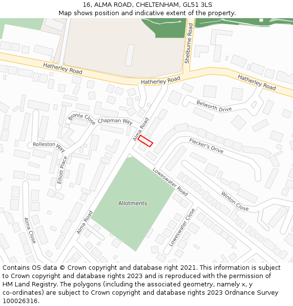 16, ALMA ROAD, CHELTENHAM, GL51 3LS: Location map and indicative extent of plot