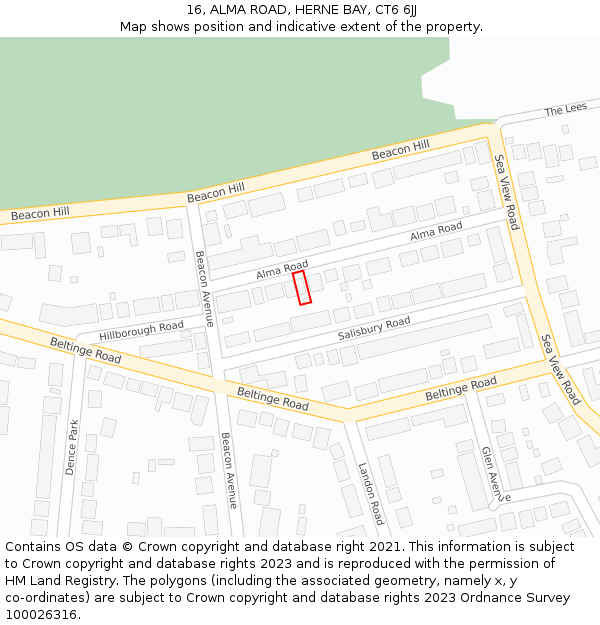 16, ALMA ROAD, HERNE BAY, CT6 6JJ: Location map and indicative extent of plot