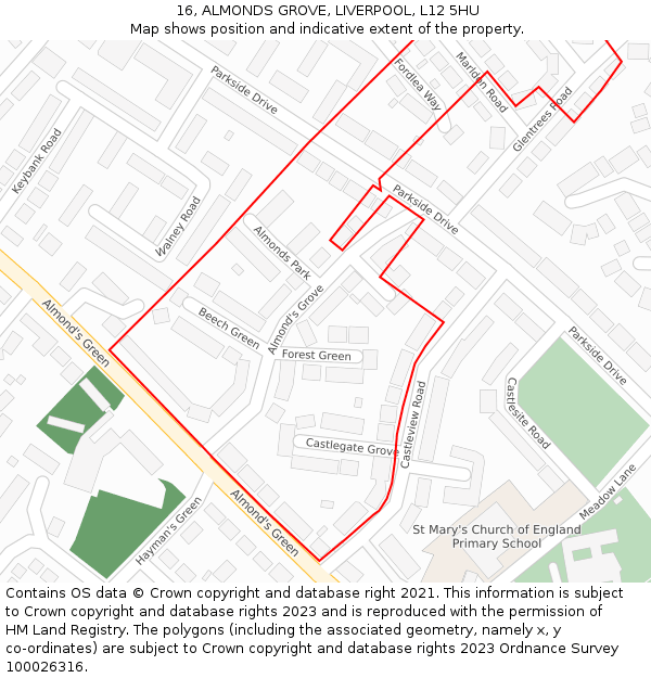 16, ALMONDS GROVE, LIVERPOOL, L12 5HU: Location map and indicative extent of plot