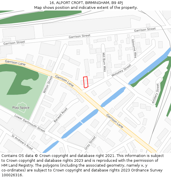 16, ALPORT CROFT, BIRMINGHAM, B9 4PJ: Location map and indicative extent of plot