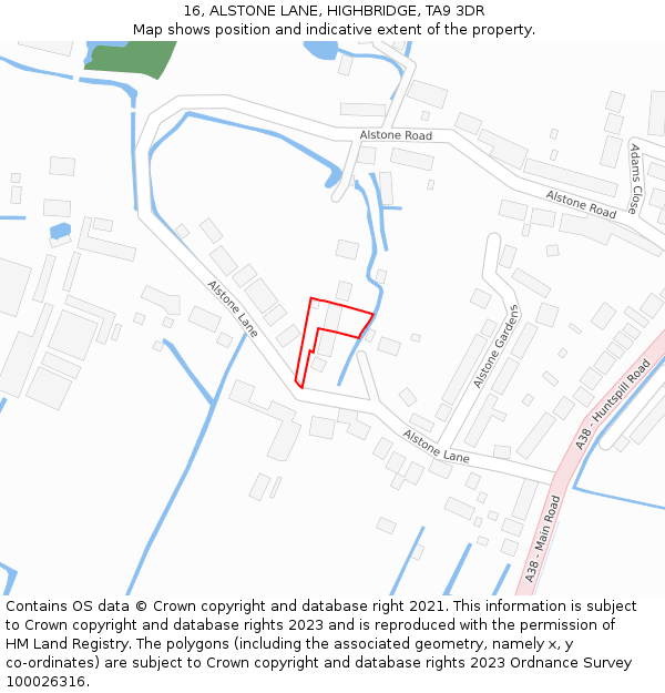 16, ALSTONE LANE, HIGHBRIDGE, TA9 3DR: Location map and indicative extent of plot