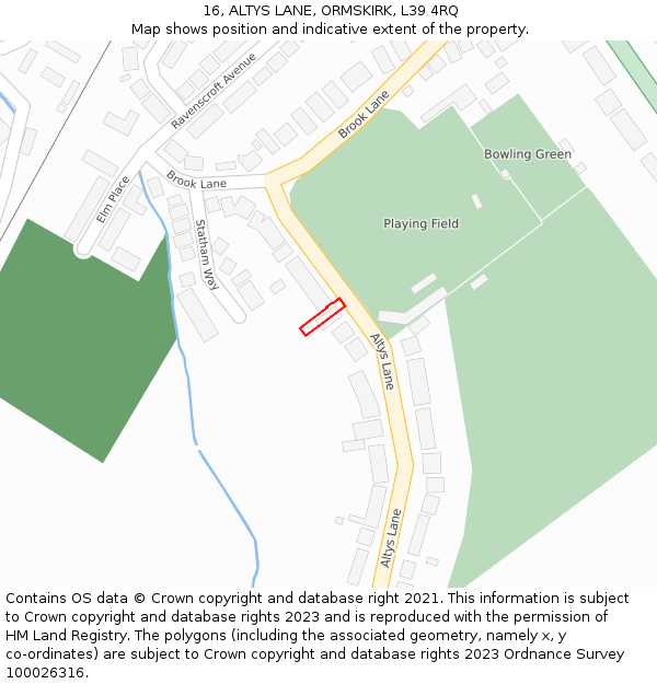 16, ALTYS LANE, ORMSKIRK, L39 4RQ: Location map and indicative extent of plot