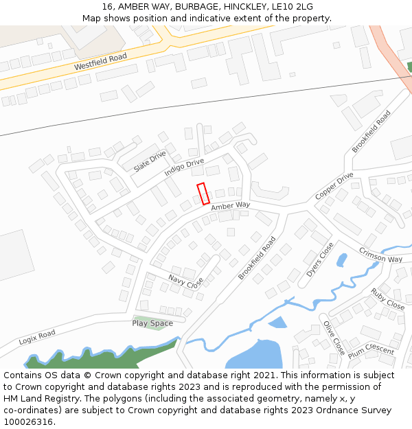 16, AMBER WAY, BURBAGE, HINCKLEY, LE10 2LG: Location map and indicative extent of plot