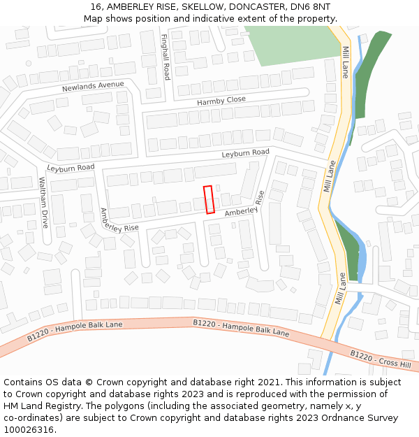 16, AMBERLEY RISE, SKELLOW, DONCASTER, DN6 8NT: Location map and indicative extent of plot