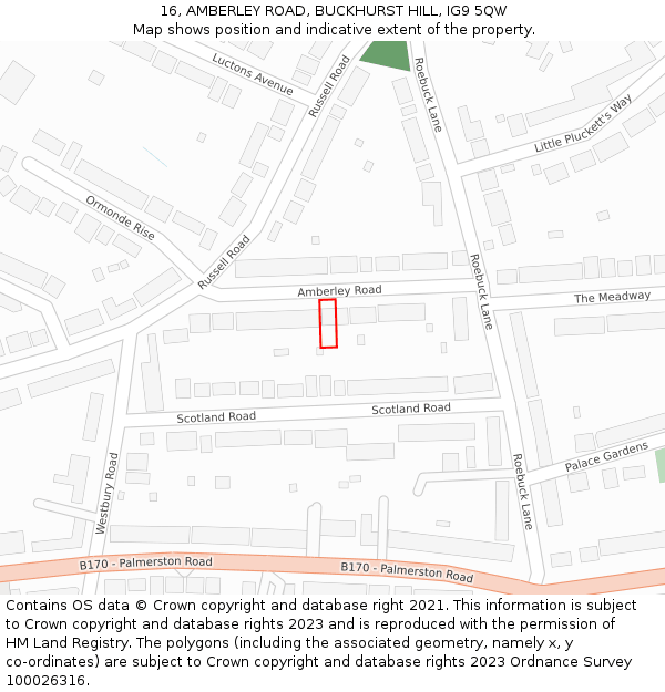 16, AMBERLEY ROAD, BUCKHURST HILL, IG9 5QW: Location map and indicative extent of plot