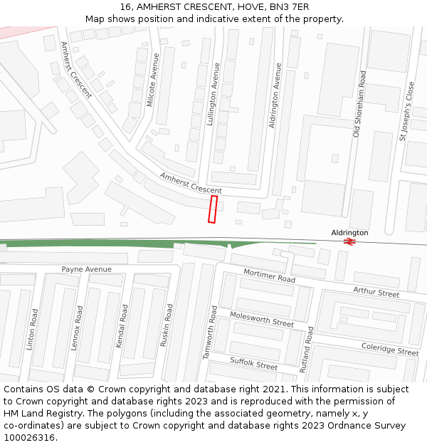 16, AMHERST CRESCENT, HOVE, BN3 7ER: Location map and indicative extent of plot